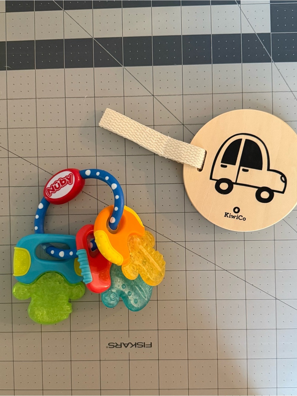 Colorful Nuby Baby Teether & KiwiCo Wooden Contrast Card Ring